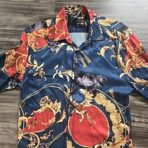 Zara Red and Blue Casual Button Down Shirt